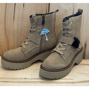 Aqua College Women Gecko Waterproof Platform Combat Lace-Up Boots Sand Suede